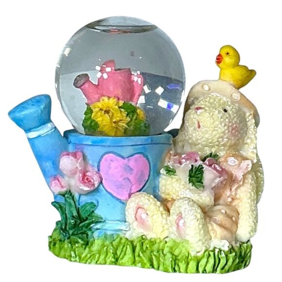 Snow Globe Vintage Easter Bunny and Chick Watering Can Ceramic Collectible 1990 - Picture 9 of 16